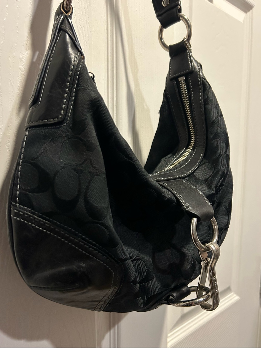 Coach Black Signature Jacquard Hobo with Silver Hardware